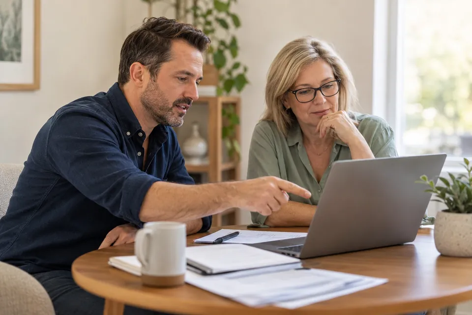 Illustrative broker and accountant reviewing a client file together
